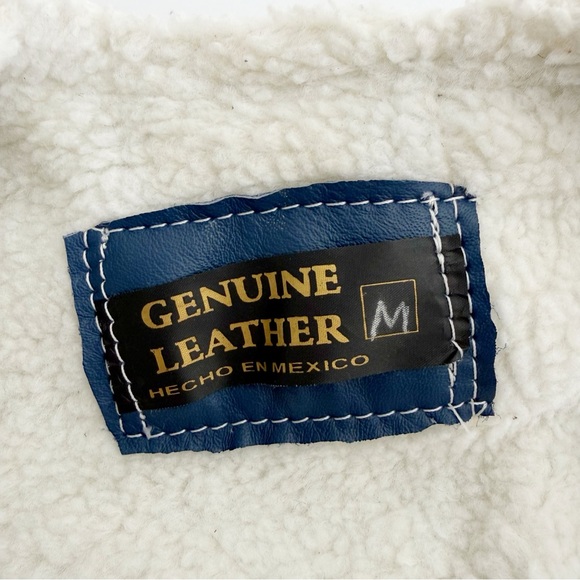 Kids real leather gray blue tan brown colorblock Sherpa lined button up vest - Picture 4 of 5